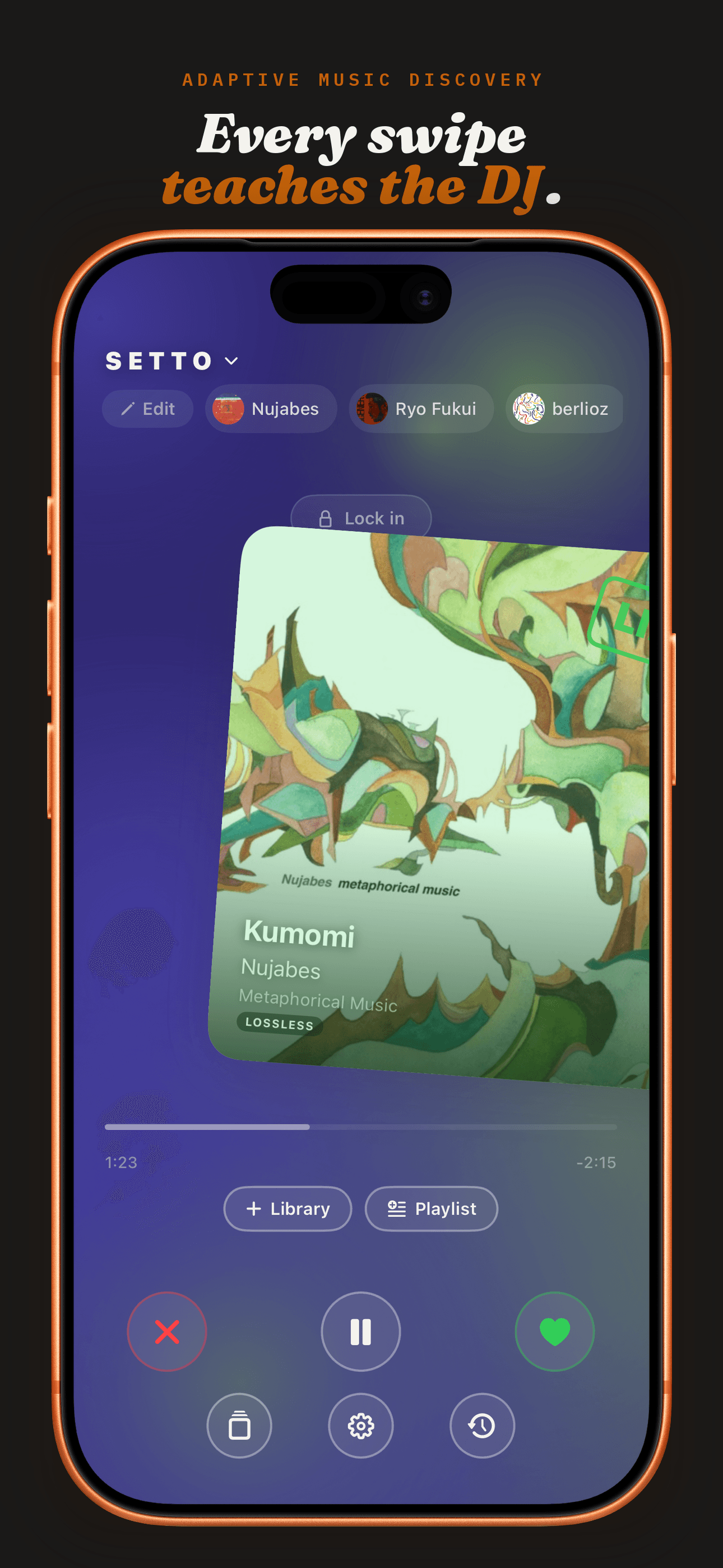 Setto iPhone screenshot. Swipe.
