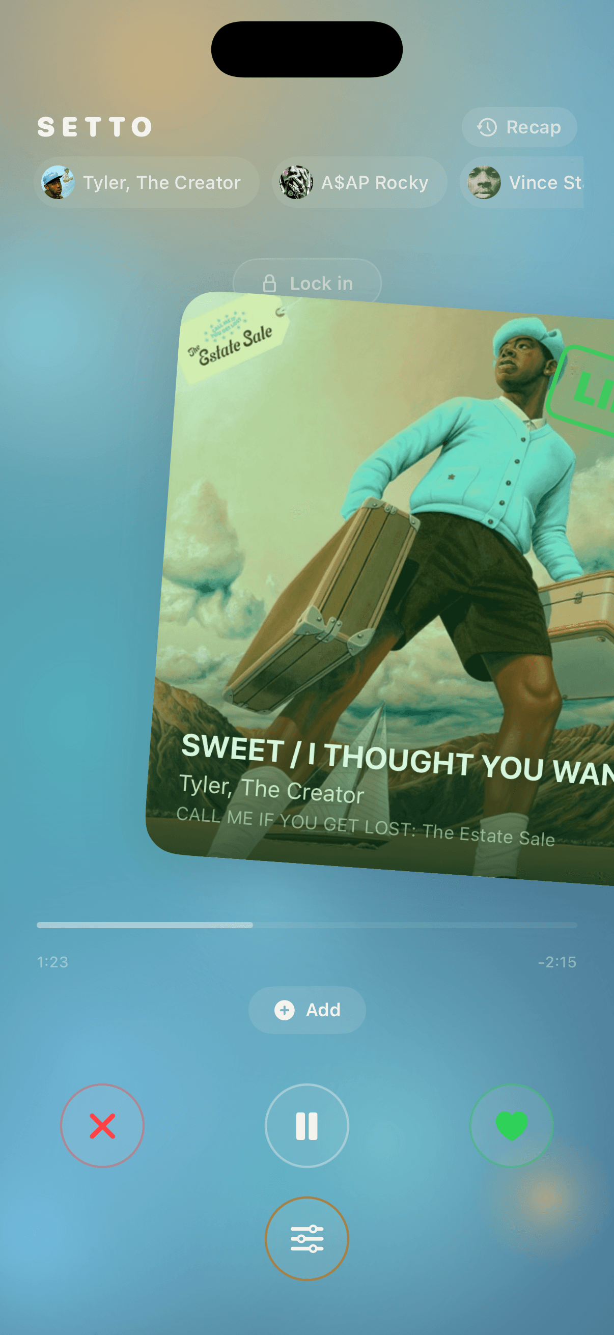 Swiping to like a track