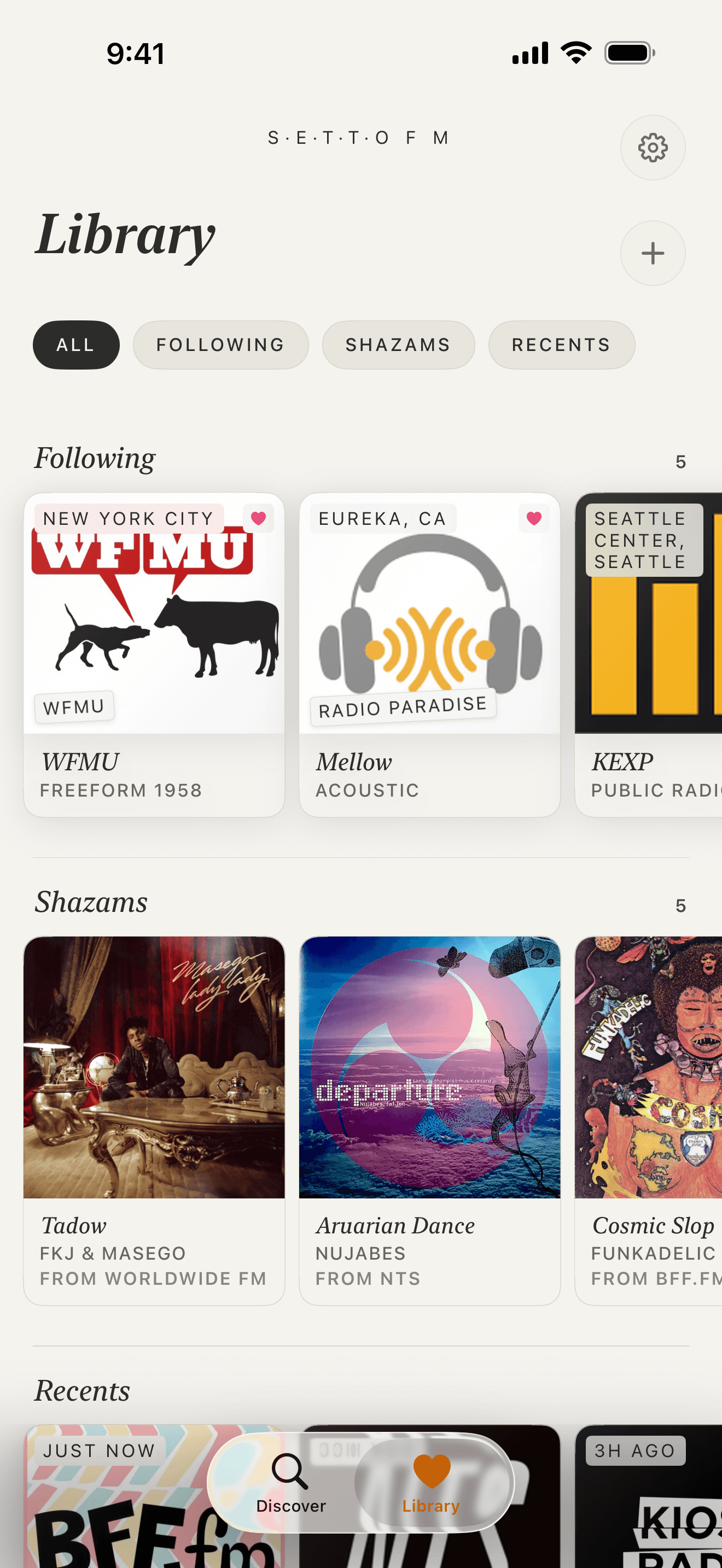 The Setto FM Library on iPhone