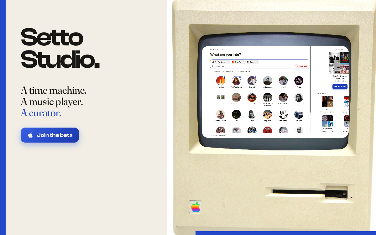 Setto Studio landing shown on an iMac